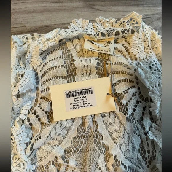 NWT New Joyfolie eyelet esme Kimono shrug shale coverup gardenia womens large - Picture 3 of 3